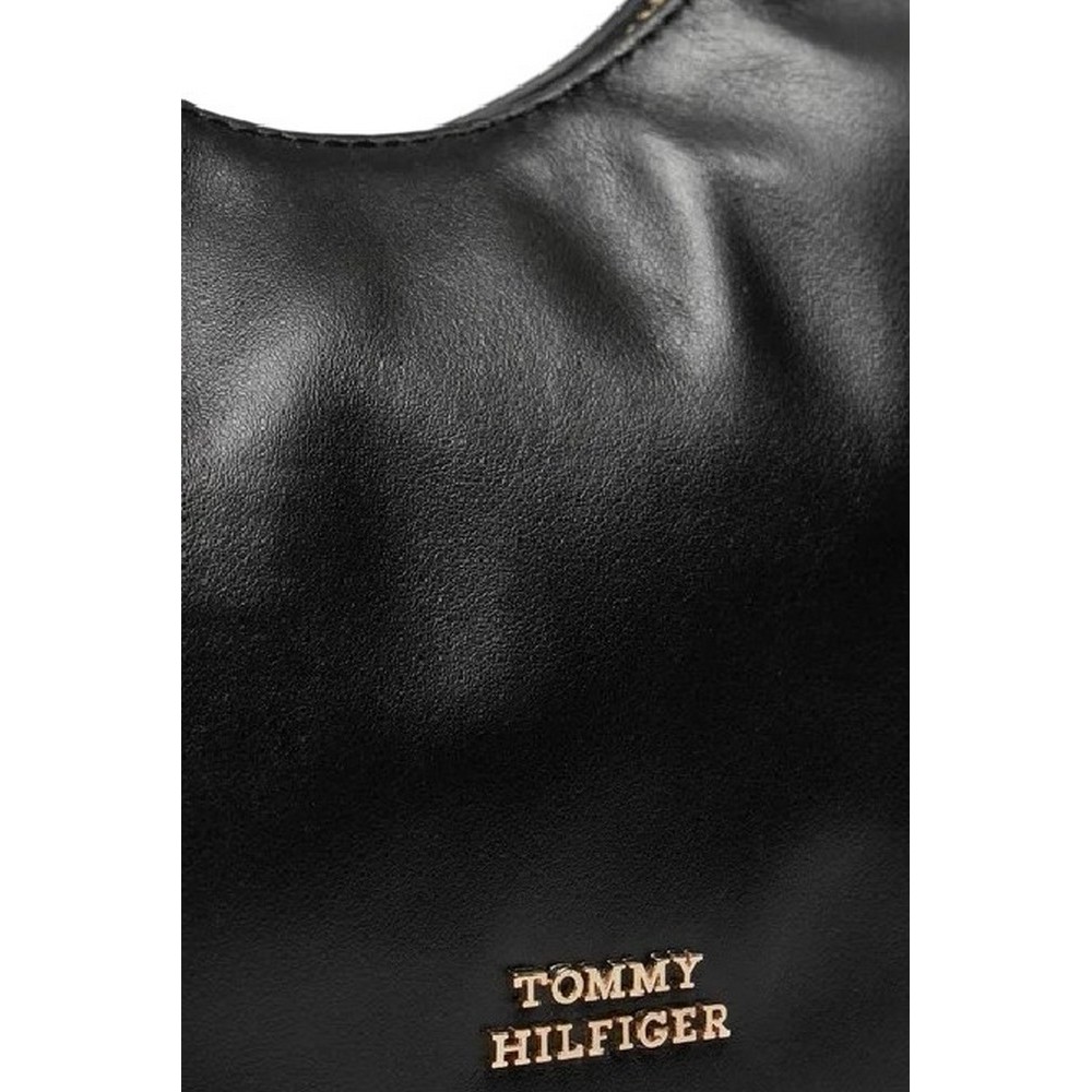 TOMMY HILFIGER TH SOFT LEATHER SHOULDER BAG ΤΣΑΝΤΑ ΓΥΝΑΙΚΕΙΑ BLACK