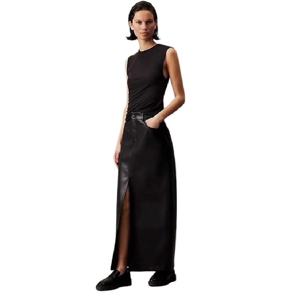 CALVIN KLEIN JEANS FAUX LEATHER MAXI SKIRT ΦΟΥΣΤΑ ΓΥΝΑΙΚΕΙΑ BLACK