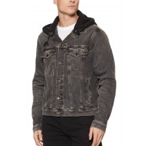 CALVIN KLEIN JEANS HOODED RYAN RGL TRCKR JKT ΜΠΟΥΦΑΝ ΑΝΔΡΙΚΟ BLACK DENIM