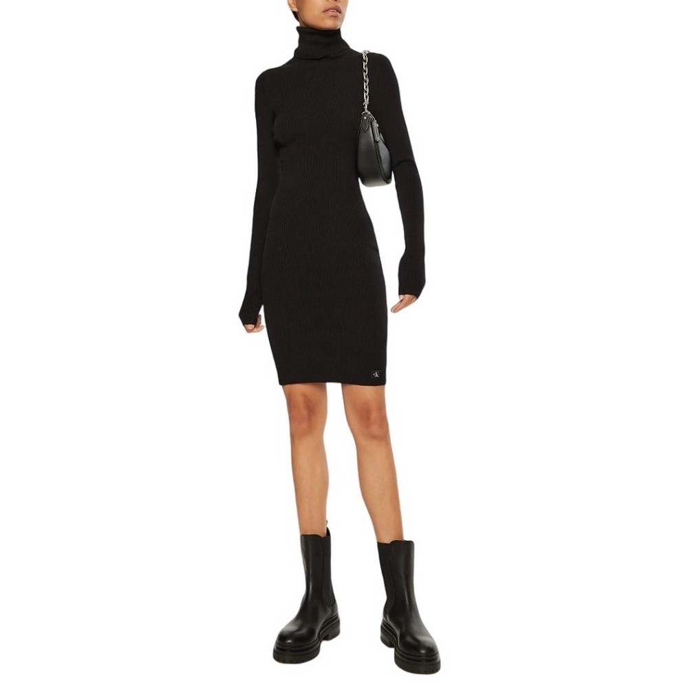 CALVIN KLEIN JEANS WOVEN LABEL TIGHT SWEATER DRESS ΦΟΡΕΜΑ ΓΥΝΑΙΚΕΙΟ BLACK