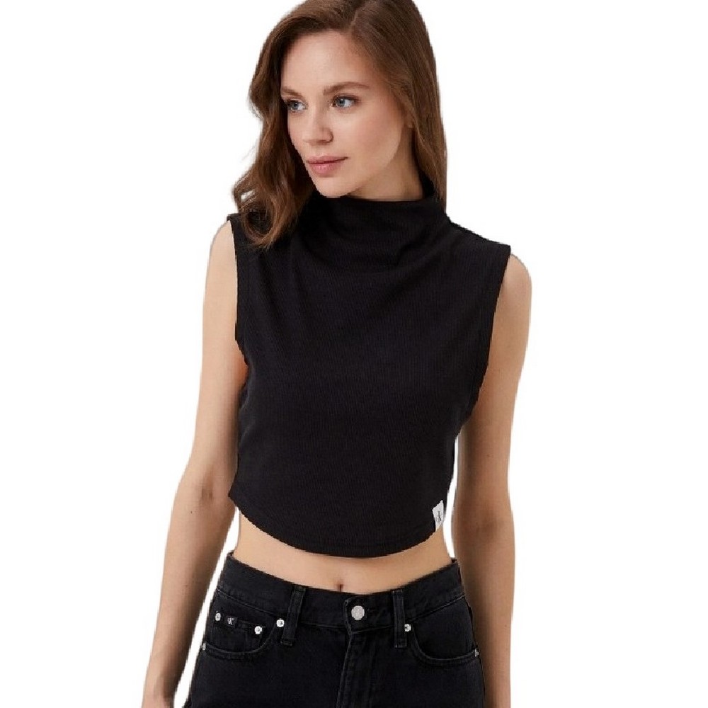 CALVIN KLEIN JEANS  TAB RIB MOCK NECK TANK ΤΟΠ ΓΥΝΑΙΚΕΙΟ BLACK