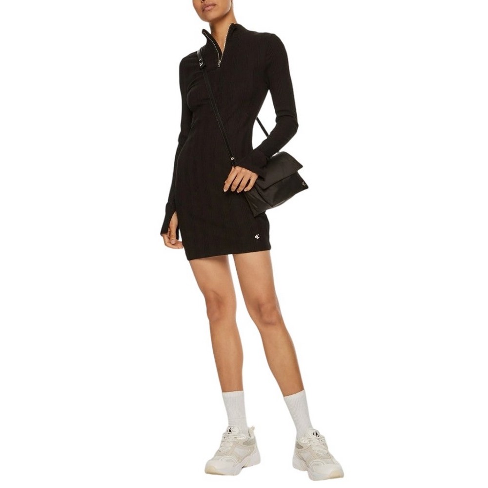 CALVIN KLEIN JEANS RIB HALF ZIP LS DRESS ΦΟΡΕΜΑ ΓΥΝΑΙΚΕΙΟ BLACK