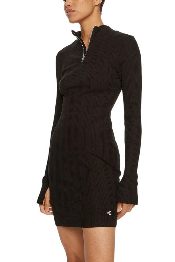 CALVIN KLEIN JEANS RIB HALF ZIP LS DRESS ΦΟΡΕΜΑ ΓΥΝΑΙΚΕΙΟ BLACK