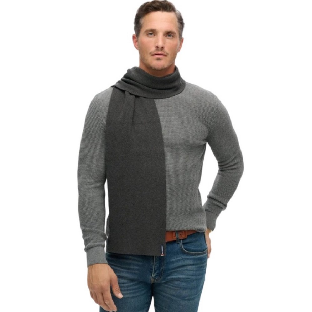 SUPERDRY D3 SDNA ESSENTIAL LOGO KNITTED SCARF ΚΑΣΚΟΛ ΓΥΝΑΙΚΕΙΟ GREY