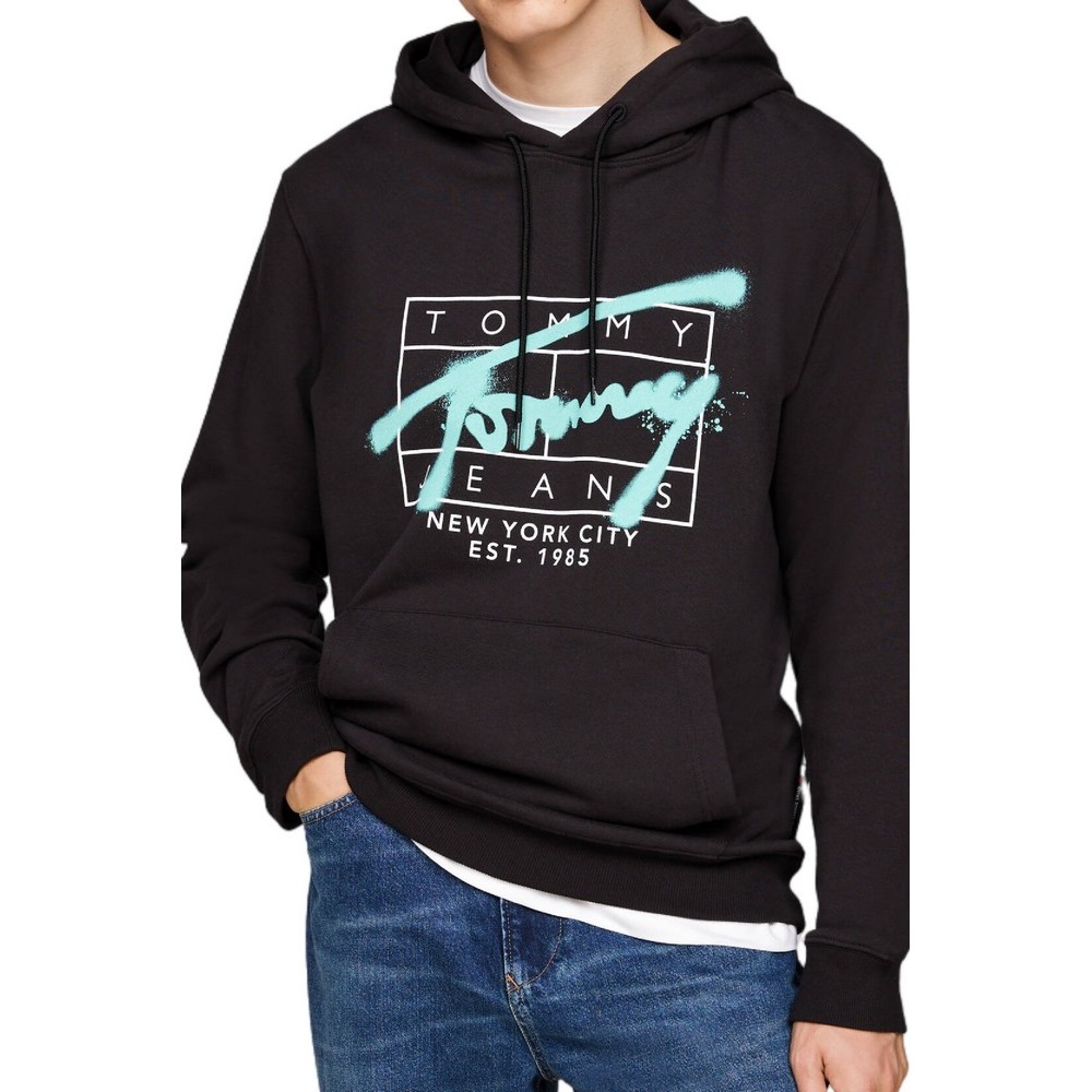 TOMMY JEANS REG SPRAY HOODIE ΜΠΛΟΥΖΑ ΦΟΥΤΕΡ ΑΝΔΡΙΚΗ BLACK