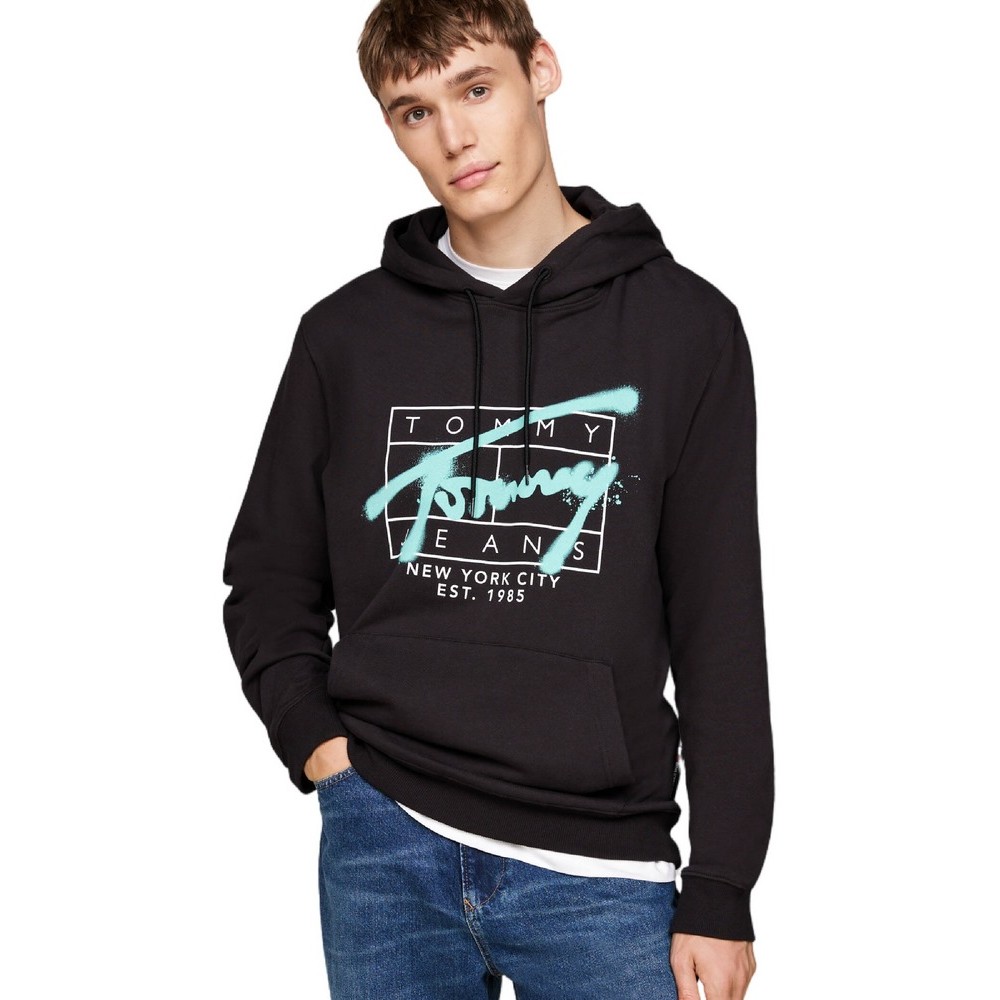 TOMMY JEANS REG SPRAY HOODIE ΜΠΛΟΥΖΑ ΦΟΥΤΕΡ ΑΝΔΡΙΚΗ BLACK