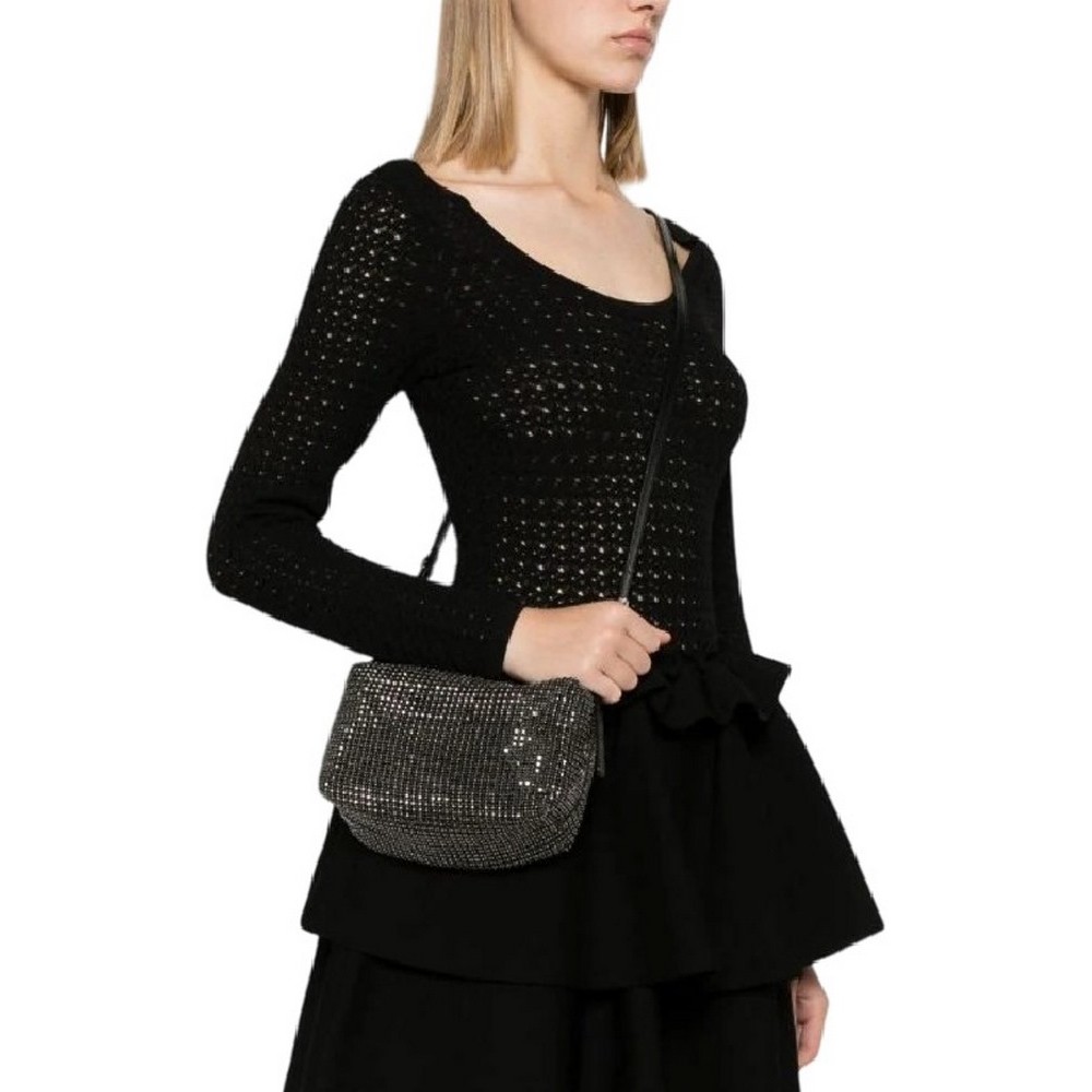 LIU JO SERA RHINESTONE EMBELLISHED SHOULDER BAG AF4305E0507 ΤΣΑΝΤΑ ΓΥΝΑΙΚΕΙΑ BLACK