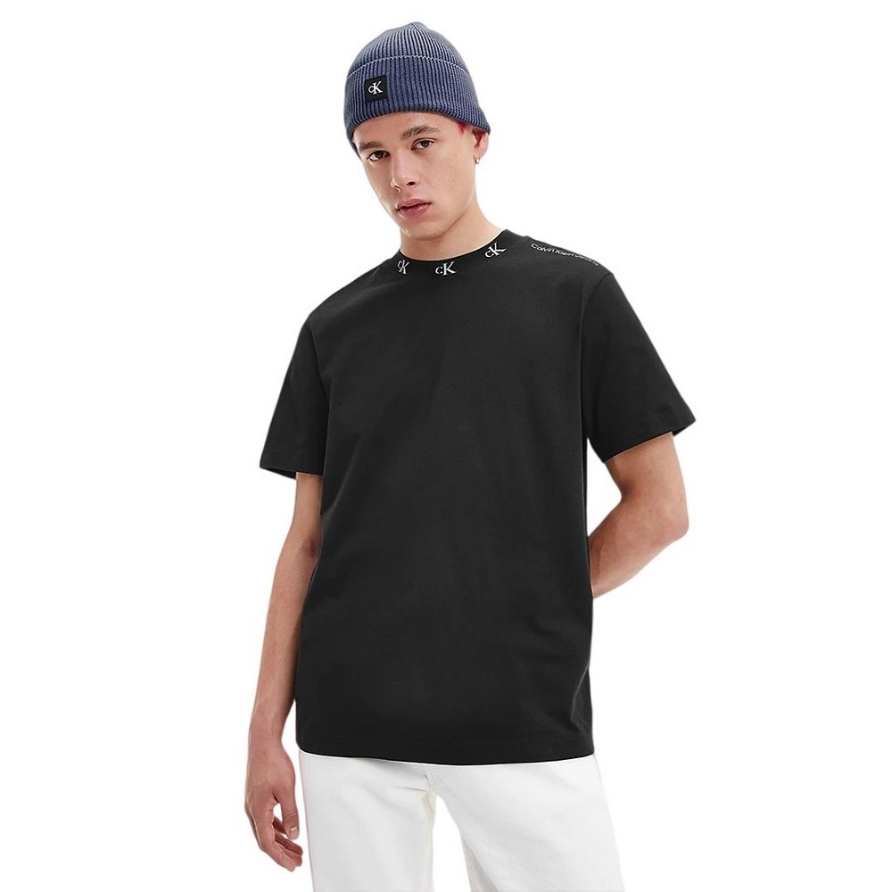Calvin Klein Jeans logo jacquard neck t-shirt in black