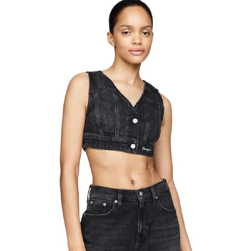 TOMMY JEANS CROPPED BUTTON VEST DH6182 ΤΟΠ ΓΥΝΑΙΚΕΙΟ DENIM BLACK