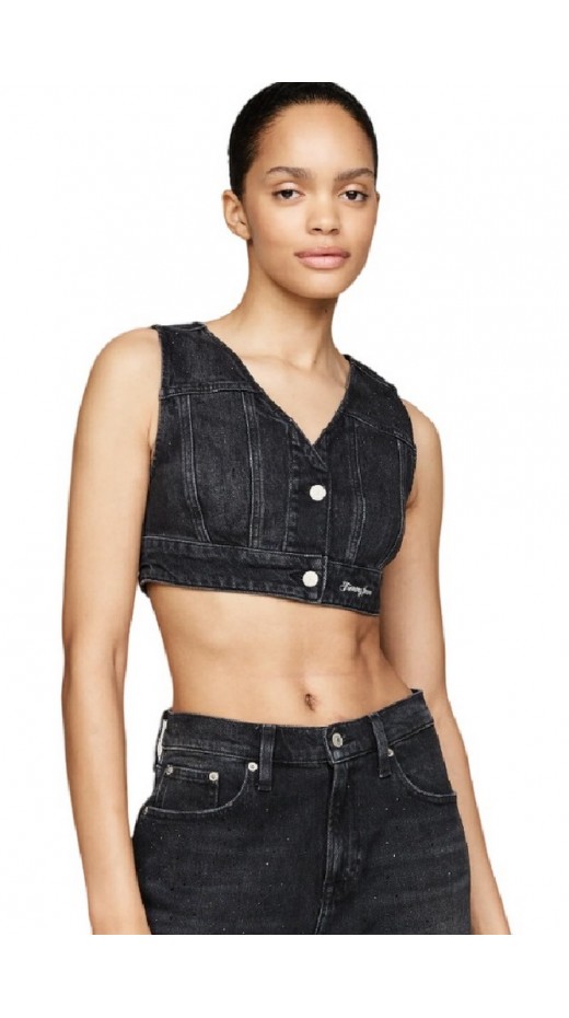 TOMMY JEANS CROPPED BUTTON VEST DH6182 ΤΟΠ ΓΥΝΑΙΚΕΙΟ DENIM BLACK