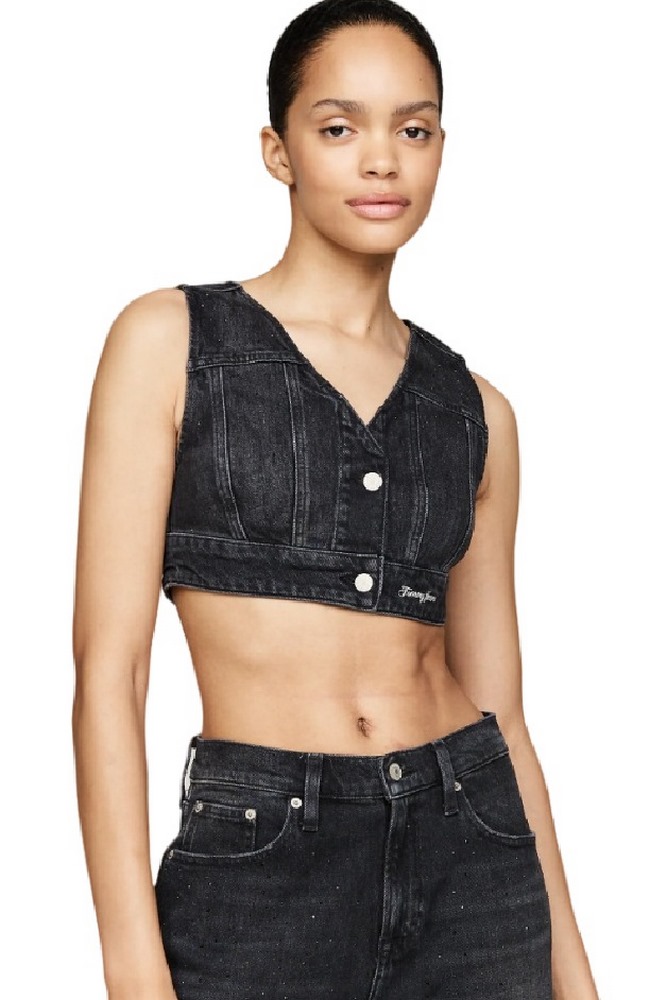 TOMMY JEANS CROPPED BUTTON VEST DH6182 ΤΟΠ ΓΥΝΑΙΚΕΙΟ DENIM BLACK