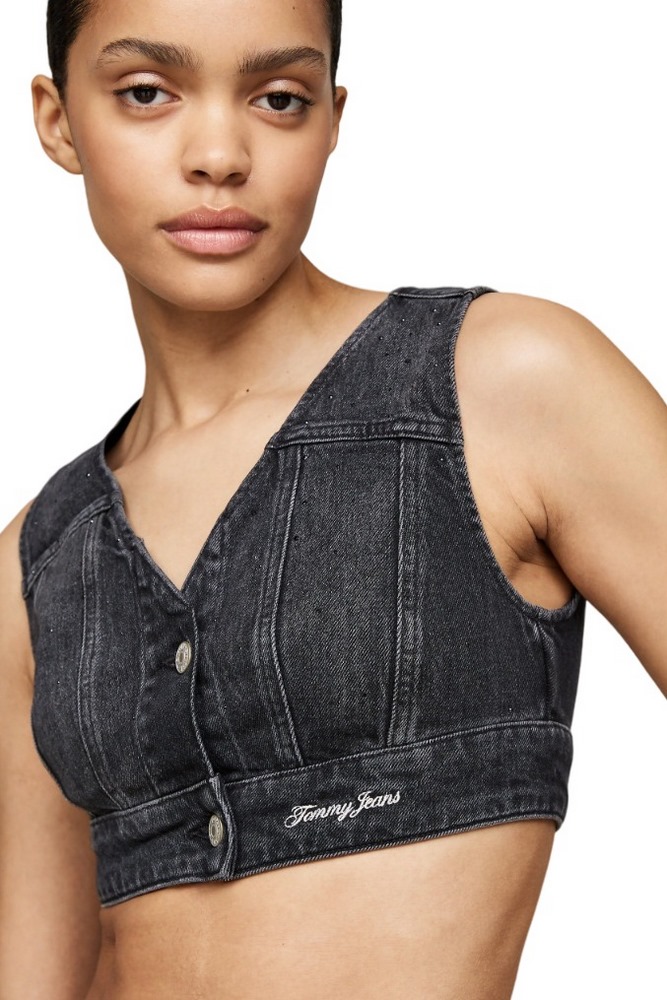 TOMMY JEANS CROPPED BUTTON VEST DH6182 ΤΟΠ ΓΥΝΑΙΚΕΙΟ DENIM BLACK