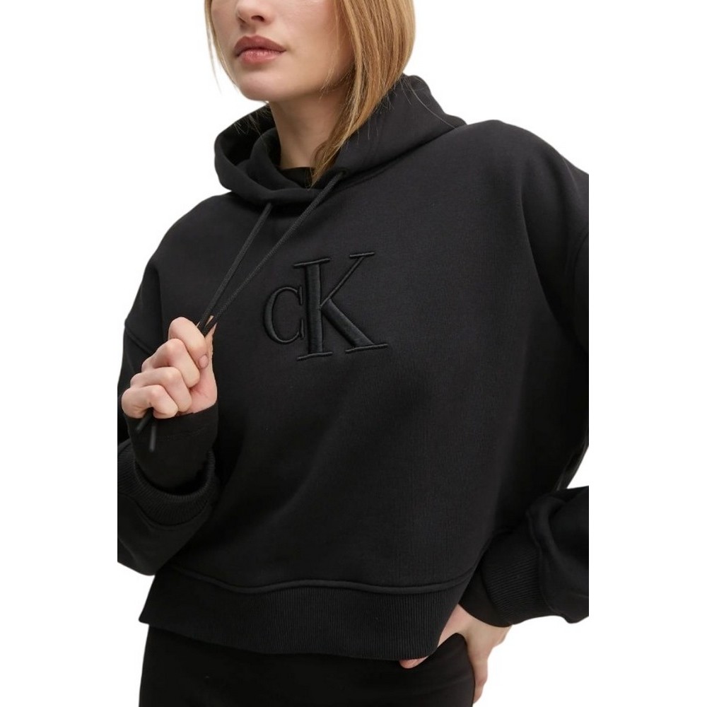 CALVIN KLEIN JEANS RAISED EMBROIDERY CK HOODIE ΦΟΥΤΕΡ ΜΠΛΟΥΖΑ ΓΥΝΑΙΚΕΙΑ BLACK