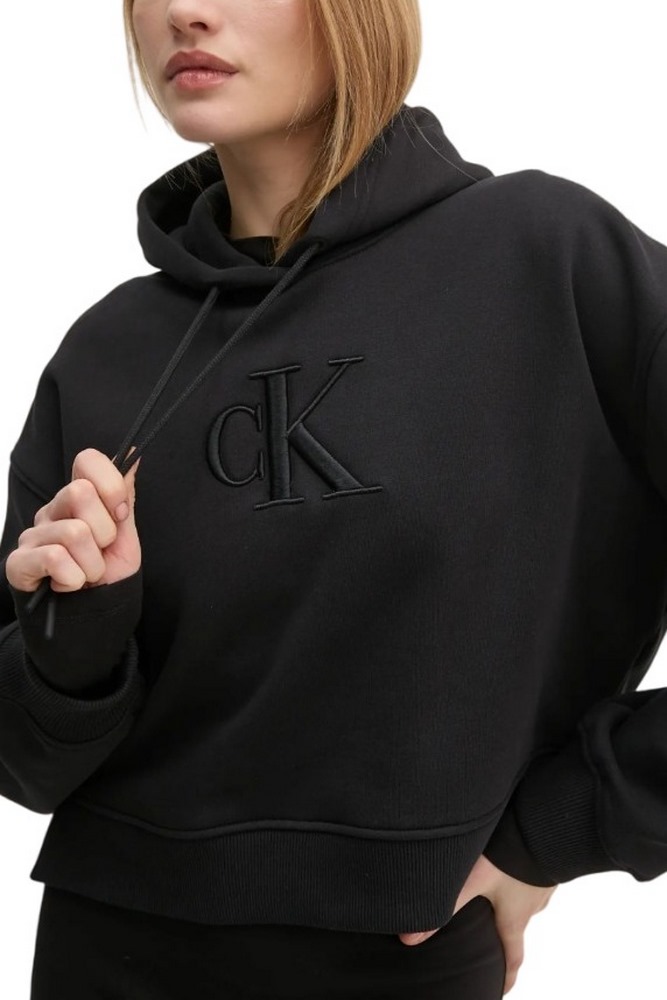 CALVIN KLEIN JEANS RAISED EMBROIDERY CK HOODIE ΦΟΥΤΕΡ ΜΠΛΟΥΖΑ ΓΥΝΑΙΚΕΙΑ BLACK