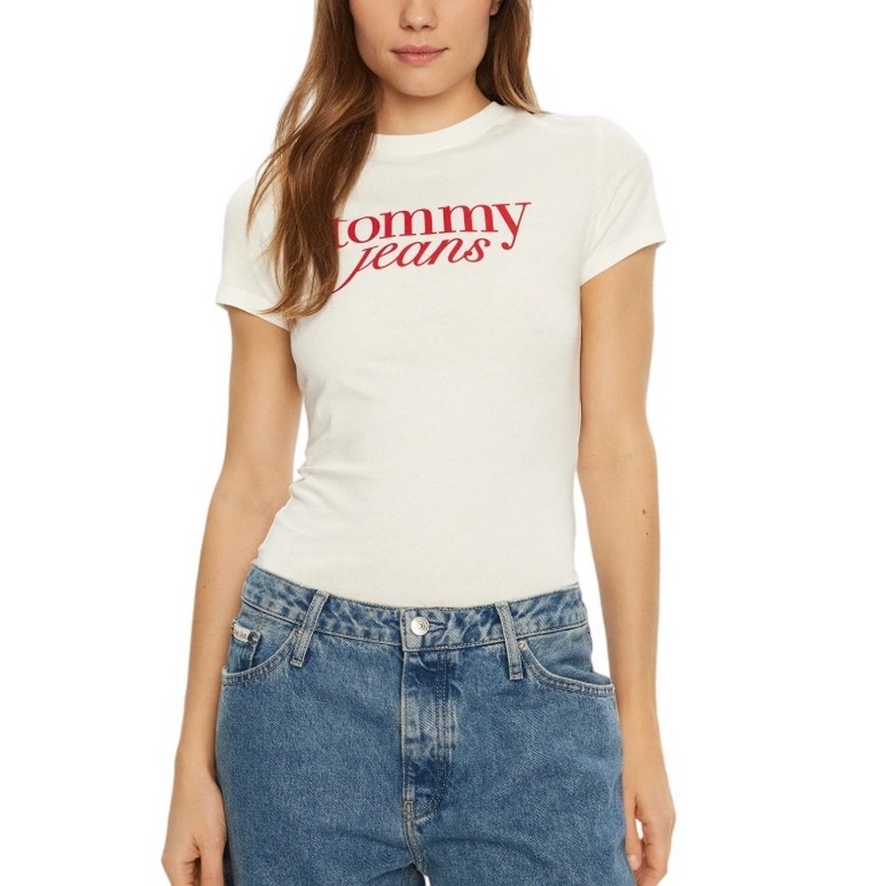 TOMMY JEANS SLIM ESSENTIAL LOGO TEE EXT T-SHIRT ΜΠΛΟΥΖΑ ΓΥΝΑΙΚΕΙΑ IVORY