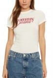 TOMMY JEANS SLIM ESSENTIAL LOGO TEE EXT T-SHIRT ΜΠΛΟΥΖΑ ΓΥΝΑΙΚΕΙΑ IVORY