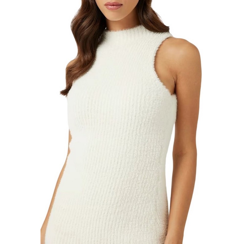 GUESS SL VERO FUZZY SWTR DRESS ΠΛΕΚΤΟ ΦΟΡΕΜΑ ΓΥΝΑΙΚΕΙΟ WHITE