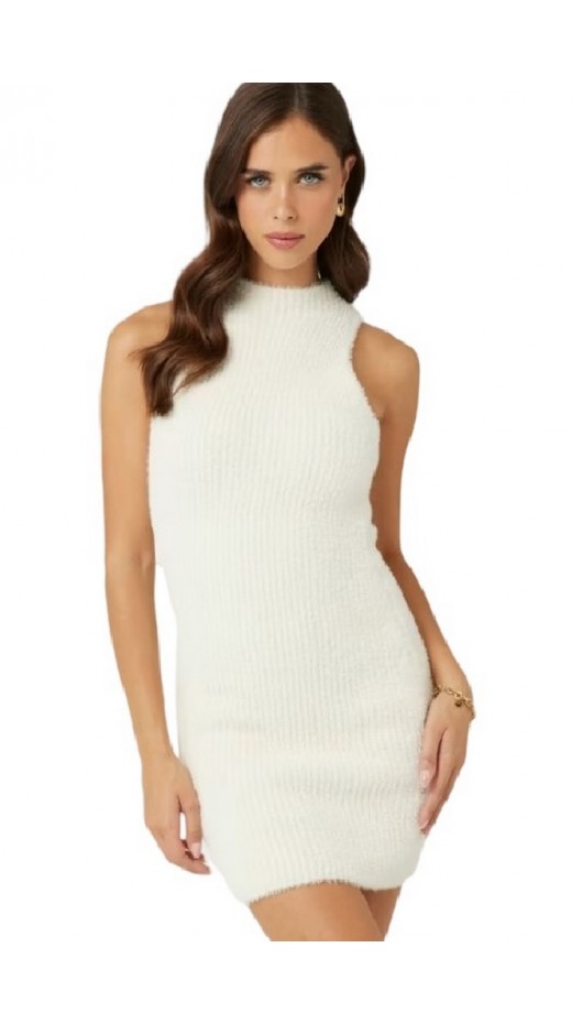 GUESS SL VERO FUZZY SWTR DRESS ΠΛΕΚΤΟ ΦΟΡΕΜΑ ΓΥΝΑΙΚΕΙΟ WHITE