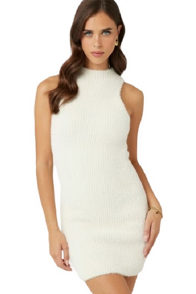 GUESS SL VERO FUZZY SWTR DRESS ΠΛΕΚΤΟ ΦΟΡΕΜΑ ΓΥΝΑΙΚΕΙΟ WHITE