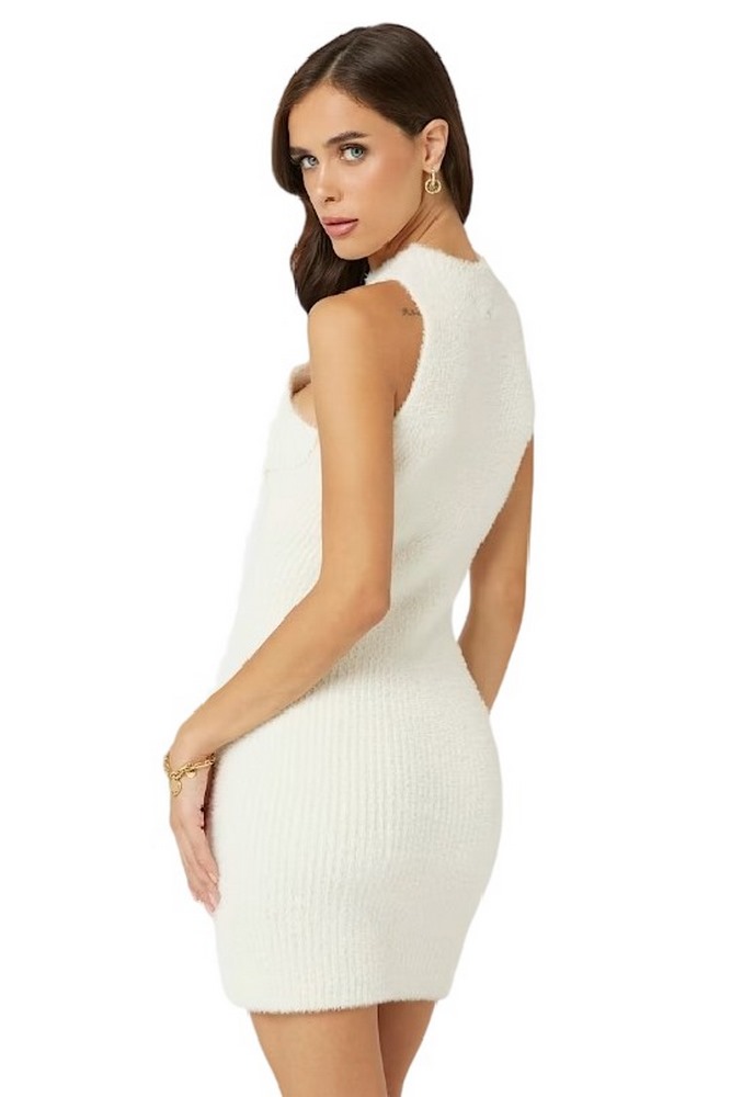 GUESS SL VERO FUZZY SWTR DRESS ΠΛΕΚΤΟ ΦΟΡΕΜΑ ΓΥΝΑΙΚΕΙΟ WHITE