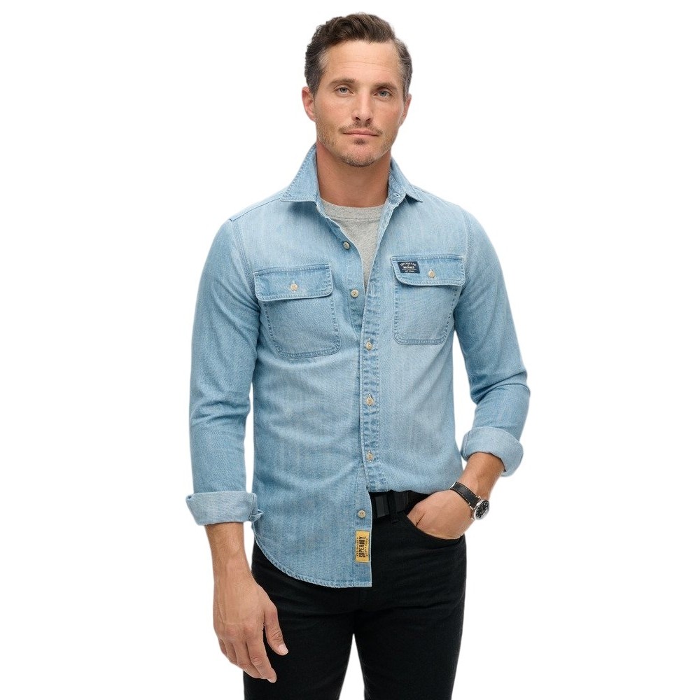 SUPERDRY D2 OVIN EMBROIDERED WORKWEAR SHIRT ΠΟΥΚΑΜΙΣΟ ΑΝΔΡΙΚΟ LIGHT DENIM