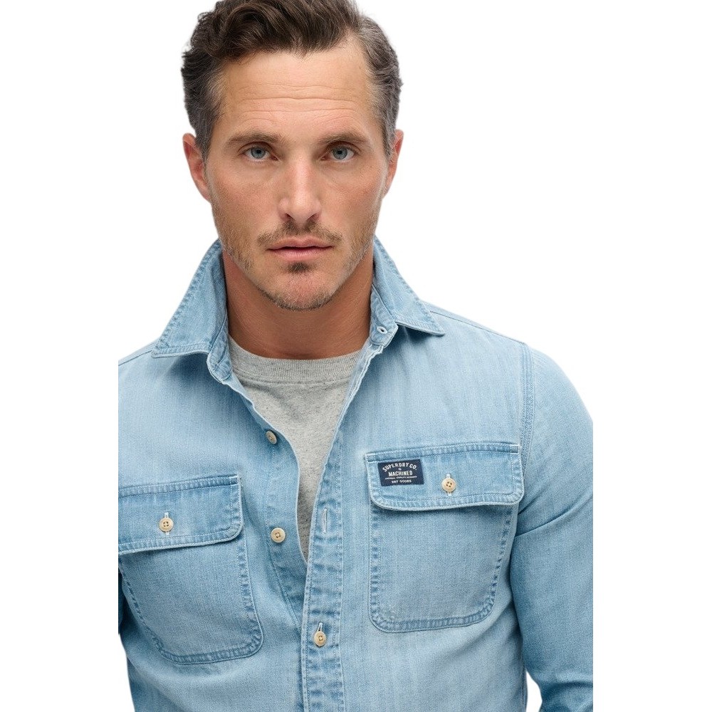 SUPERDRY D2 OVIN EMBROIDERED WORKWEAR SHIRT ΠΟΥΚΑΜΙΣΟ ΑΝΔΡΙΚΟ LIGHT DENIM