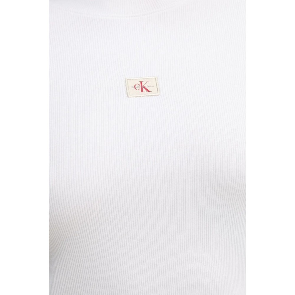 CALVIN KLEIN JEANS WOVEN LABEL RIB LS TOP ΜΠΛΟΥΖΑ ΓΥΝΑΙΚΕΙΑ BRIGHT WHITE