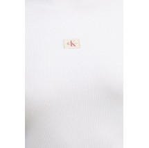 CALVIN KLEIN JEANS WOVEN LABEL RIB LS TOP ΜΠΛΟΥΖΑ ΓΥΝΑΙΚΕΙΑ BRIGHT WHITE