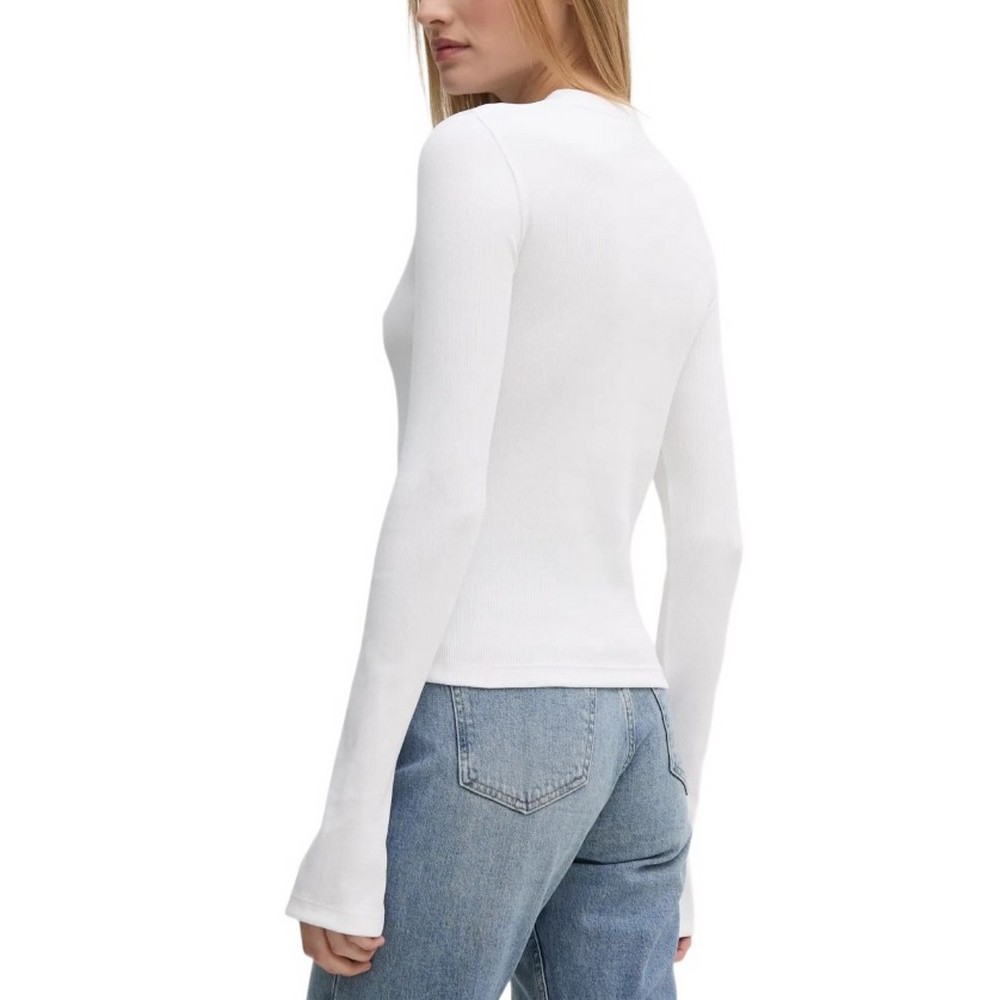 CALVIN KLEIN JEANS WOVEN LABEL RIB LS TOP ΜΠΛΟΥΖΑ ΓΥΝΑΙΚΕΙΑ BRIGHT WHITE