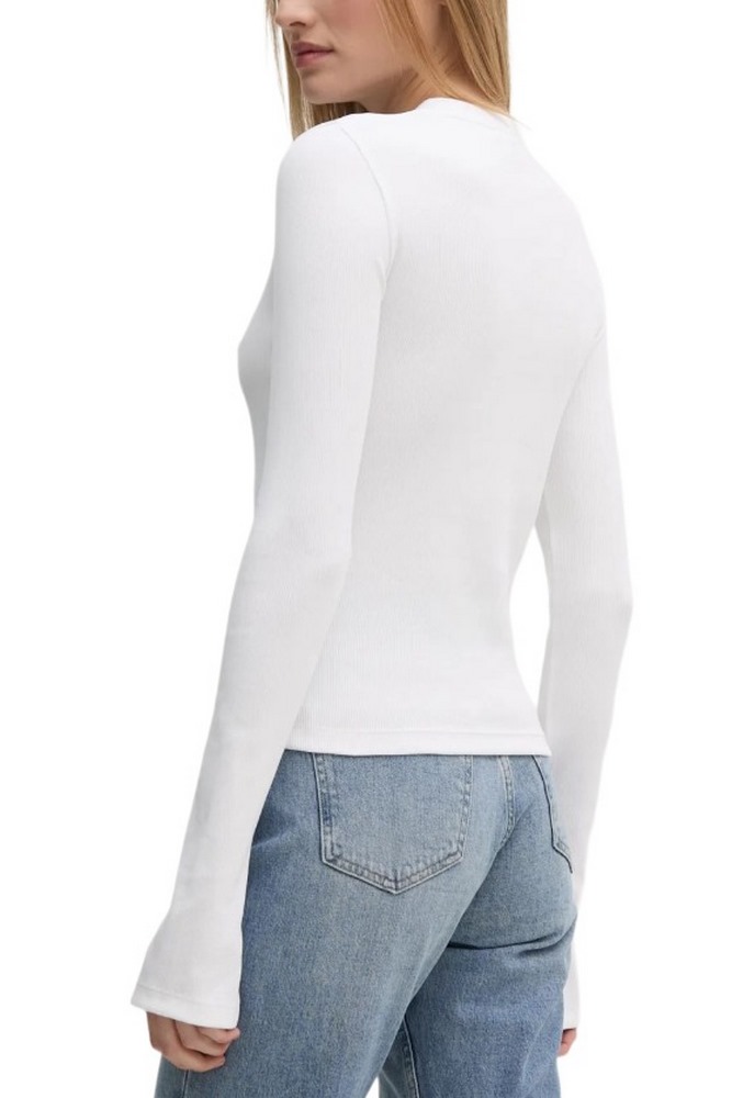 CALVIN KLEIN JEANS WOVEN LABEL RIB LS TOP ΜΠΛΟΥΖΑ ΓΥΝΑΙΚΕΙΑ BRIGHT WHITE