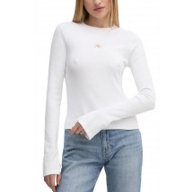 CALVIN KLEIN JEANS WOVEN LABEL RIB LS TOP ΜΠΛΟΥΖΑ ΓΥΝΑΙΚΕΙΑ BRIGHT WHITE