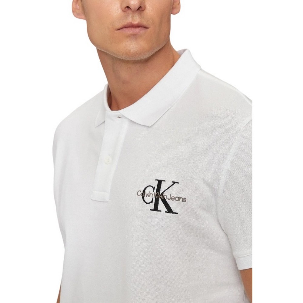 CALVIN KLEIN JEANS MONOLOGO POLO T-SHIRT ΜΠΛΟΥΖΑ ΑΝΔΡΙΚΗ BRIGHT WHITE