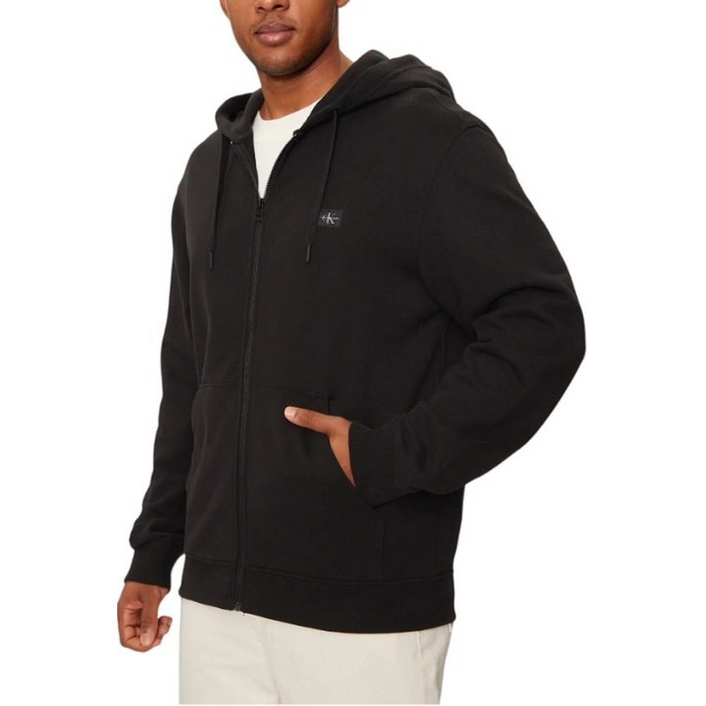 CALVIN KLEIN JEANS WOVEN LABEL ZIP THROUGH HOODIE ΖΑΚΕΤΑ ΑΝΔΡΙΚΗ BLACK