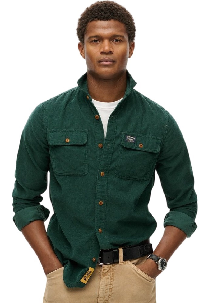 SUPERDRY D2 OVIN CORDUROY WORKWEAR SHIRT ΠΟΥΚΑΜΙΣΟ ΑΝΔΡΙΚΟ GREEN