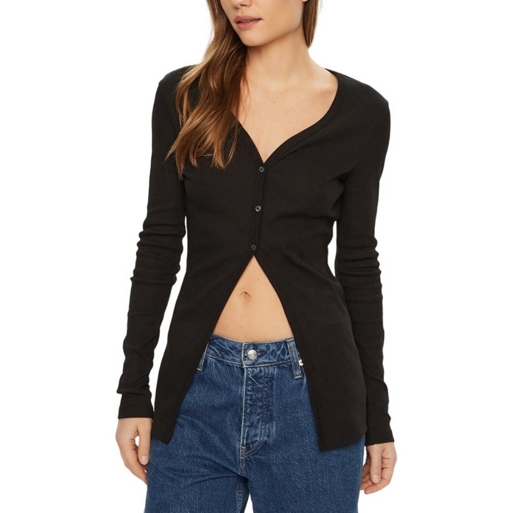 CALVIN KLEIN JEANS WOVEN LABEL RIB CARDIGAN ΖΑΚΕΤΑ ΓΥΝΑΙΚΕΙΑ BLACK