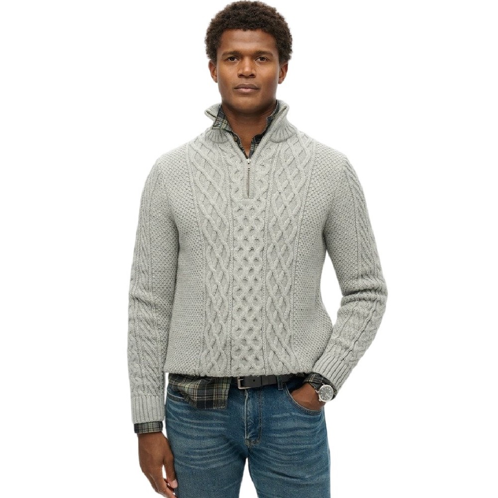 SUPERDRY D1 OVIN JACOB CABLE KNIT HALF ZIP ΜΠΛΟΥΖΑ ΠΛΕΚΤΗ ΑΝΔΡΙΚΗ GREY