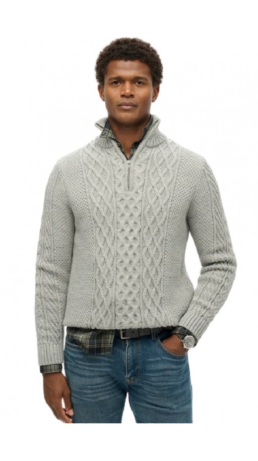 SUPERDRY D1 OVIN JACOB CABLE KNIT HALF ZIP ΜΠΛΟΥΖΑ ΠΛΕΚΤΗ ΑΝΔΡΙΚΗ GREY