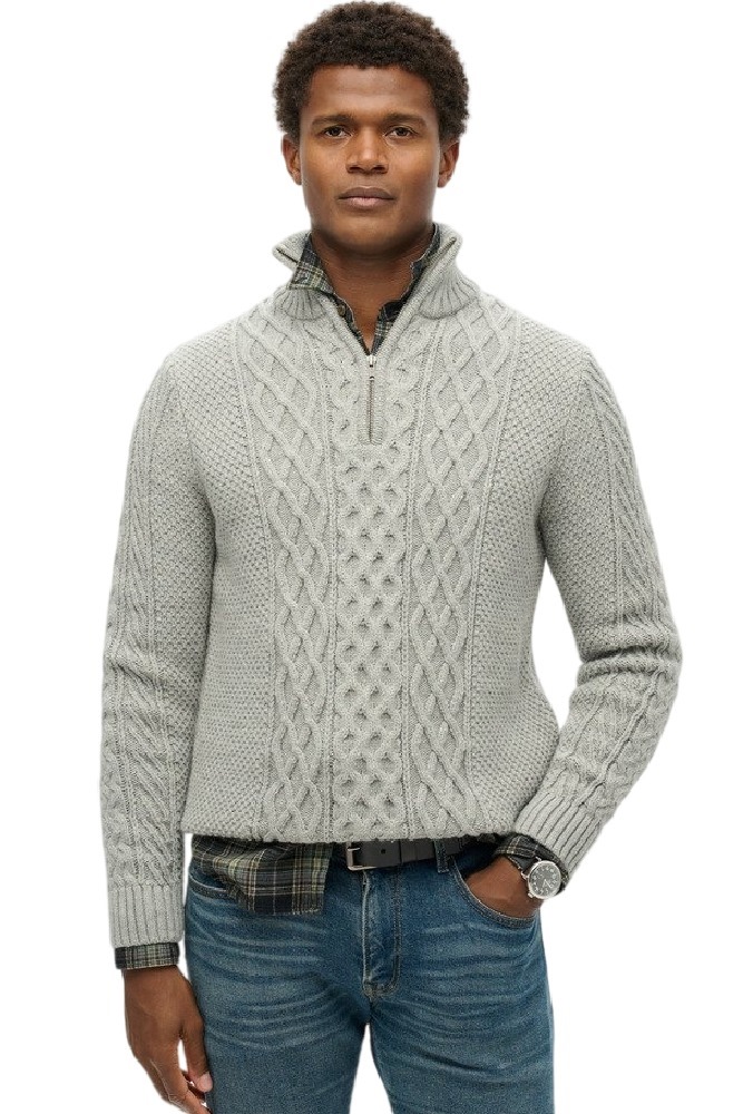 SUPERDRY D1 OVIN JACOB CABLE KNIT HALF ZIP ΜΠΛΟΥΖΑ ΠΛΕΚΤΗ ΑΝΔΡΙΚΗ GREY