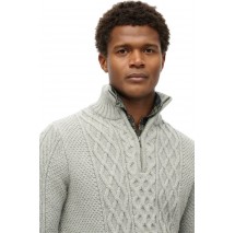 SUPERDRY D1 OVIN JACOB CABLE KNIT HALF ZIP ΜΠΛΟΥΖΑ ΠΛΕΚΤΗ ΑΝΔΡΙΚΗ GREY