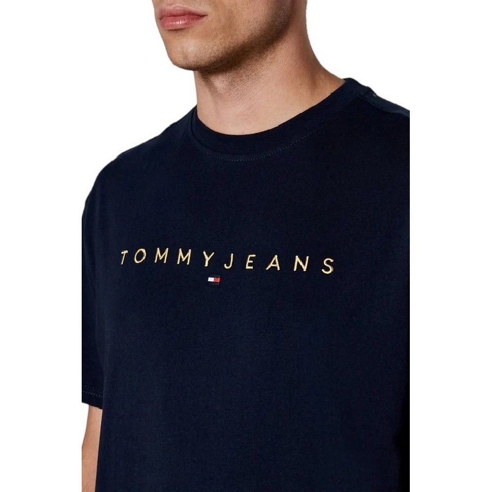 TOMMY HILFIGER REG GOLD LINEAR LOGO TEE T-SHIRT ΜΠΛΟΥΖΑ ΑΝΔΡΙΚΗ NAVY