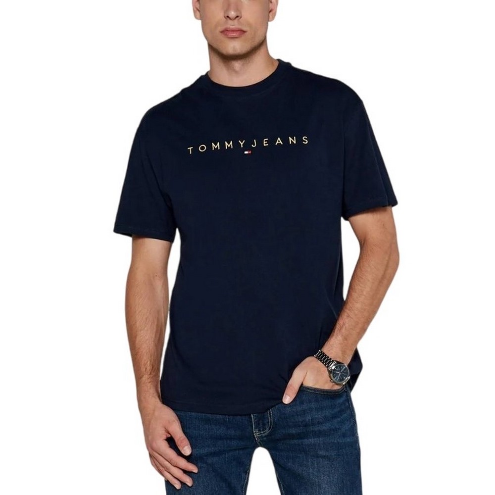 TOMMY HILFIGER REG GOLD LINEAR LOGO TEE T-SHIRT ΜΠΛΟΥΖΑ ΑΝΔΡΙΚΗ NAVY