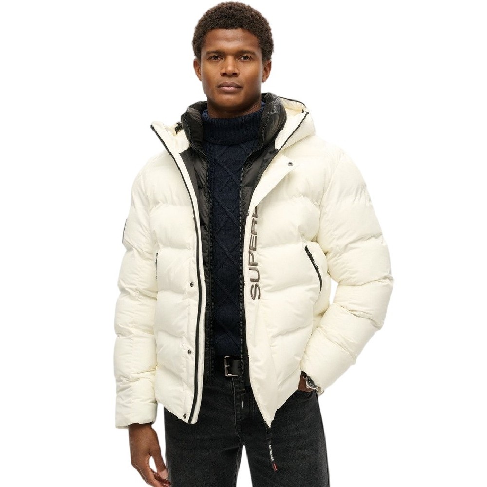 SUPERDRY D3 OVIN HOODED CITY GRAPHIC PUFFER JKT ΜΠΟΥΦΑΝ ΑΝΔΡΙΚΟ OFF WHITE