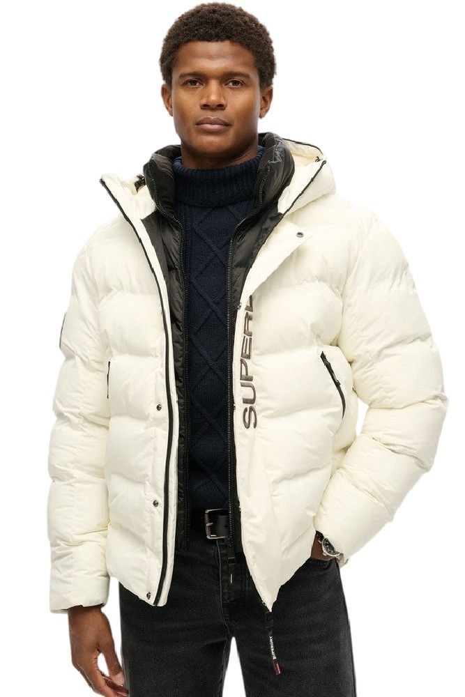 SUPERDRY D3 OVIN HOODED CITY GRAPHIC PUFFER JKT ΜΠΟΥΦΑΝ ΑΝΔΡΙΚΟ OFF WHITE