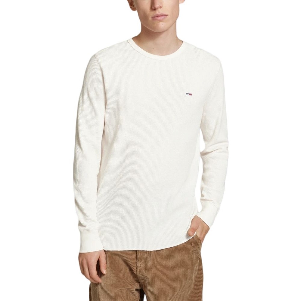 TOMMY JEANS SLIM WAFFLE L/S TEE EXT T-SHIRT ΜΠΛΟΥΖΑ ΑΝΔΡΙΚΗ WHITE