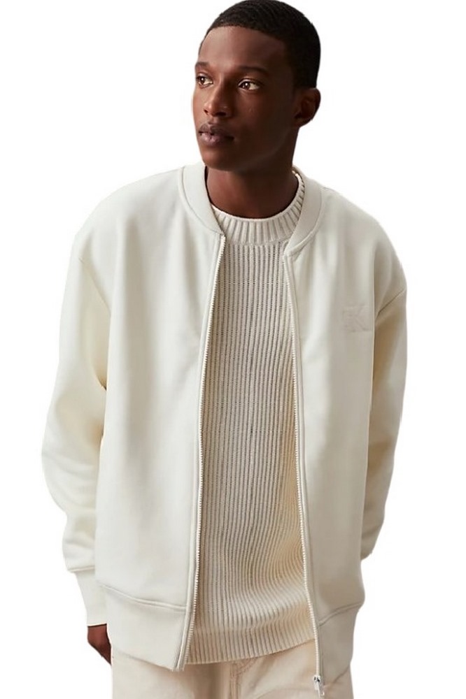 CALVIN KLEIN JEANS MONOLOGO APPLIQUE KNIT BOMBER ΖΑΚΕΤΑ ΑΝΔΡΙΚΗ IVORY