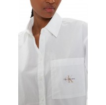 CALVIN KLEIN JEANS WOVEN LABEL CROPPED SHIRT ΠΟΥΚΑΜΙΣΟ ΓΥΝΑΙΚΕΙΟ BRIGHT WHITE