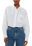 CALVIN KLEIN JEANS WOVEN LABEL CROPPED SHIRT ΠΟΥΚΑΜΙΣΟ ΓΥΝΑΙΚΕΙΟ BRIGHT WHITE