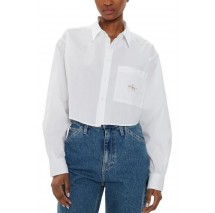 CALVIN KLEIN JEANS WOVEN LABEL CROPPED SHIRT ΠΟΥΚΑΜΙΣΟ ΓΥΝΑΙΚΕΙΟ BRIGHT WHITE