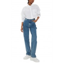 CALVIN KLEIN JEANS WOVEN LABEL CROPPED SHIRT ΠΟΥΚΑΜΙΣΟ ΓΥΝΑΙΚΕΙΟ BRIGHT WHITE