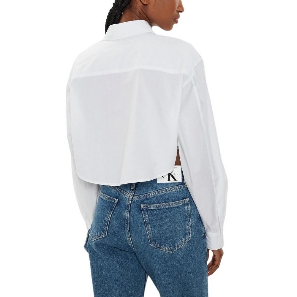 CALVIN KLEIN JEANS WOVEN LABEL CROPPED SHIRT ΠΟΥΚΑΜΙΣΟ ΓΥΝΑΙΚΕΙΟ BRIGHT WHITE